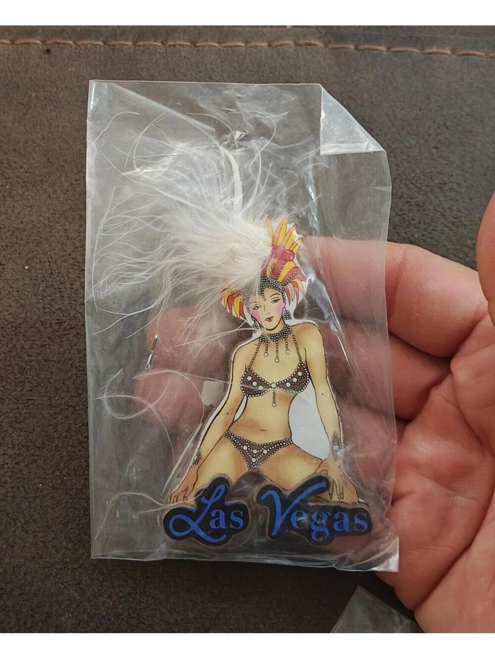 90s Rare HTF Las Vegas Showgirl With Real Feather Refrigerator Magnet/Magnet New